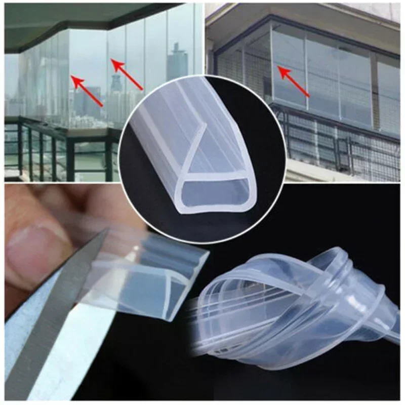 Silicone Glass door sealing strips 6-12mm Bath Shower Room Water Retaining Strip Draft Stopper Window balcony door gap sealer