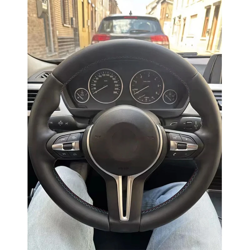 Volante para BMW M3 M5 F20 F22 F23 F30 F33 F34 X1 F48 X5 F15 X3 F25 F80 E90 E70 E84 Volante de carro de couro com pás