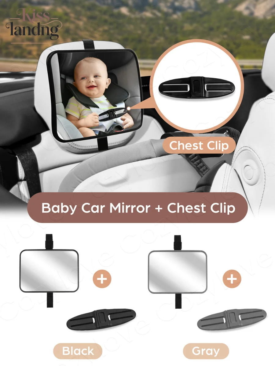 Baby Car Mirror + Chest Clip Set | Shatterproof Rear Seat Mirror with Safety Chest Clip for Infant Car Seat, 2 Color Options