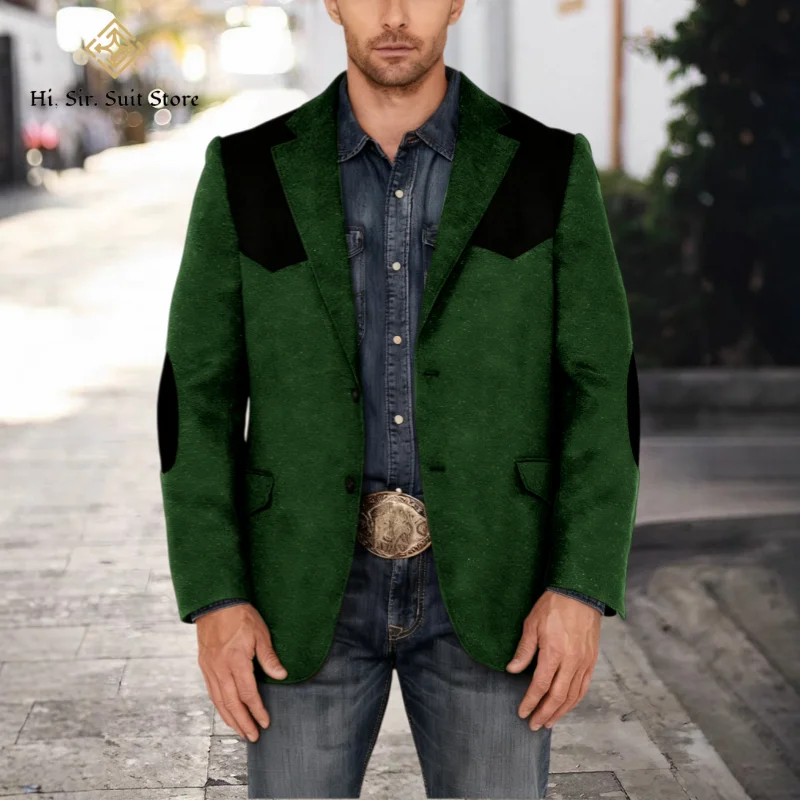 

Mens Tweed Blazer Suit Fall/Winter New Arrival Men Coat Slim-Fit Lapel Jacket Elbow Shoulder Panels Casual Men's Suit Plus Size