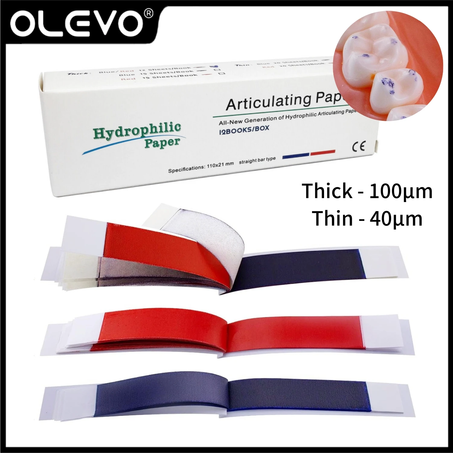 40/100µm Dental Articulating Paper Double-sided Bite Strips Thick Thin Tooth Whitening Articulation Paper Dentistry Lab Material