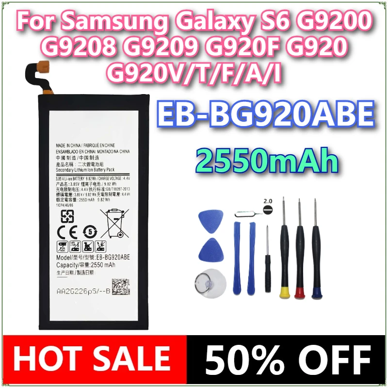 

Совершенно новый аккумулятор для мобильного телефона EB-BG920ABE EB-BG920ABA 2550 мАч для Samsung Galaxy S6 G9200 G9208 G9209 G920F G920 G920V/T/F/A/I