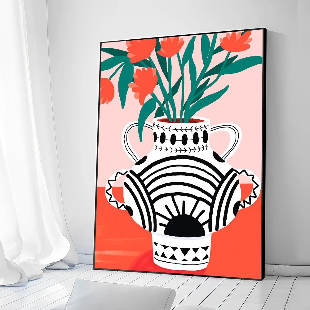 Pink Flower Market vaso pianta floreale Cute WhitePaper Poster Sticker per soggiorno Bar Decorants estetica Art Wall Painting