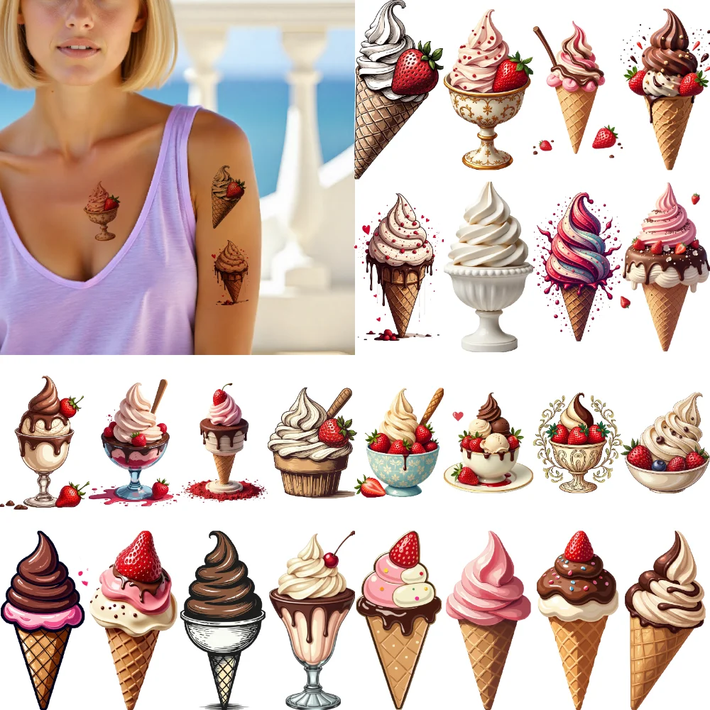 

28 шт. временные татуировки татуировки с мороженым водостойкие долговечные наклейки для тела клубничные татуировки временные татуировки наклейки