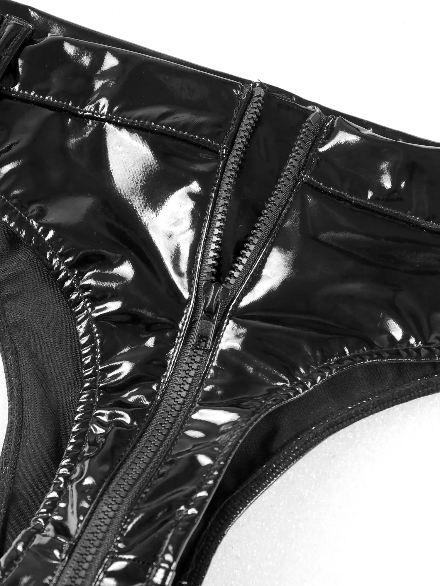 Womens Latex Briefs Zipper Crotch Low Waist Panties Faux Leather Hot Pants Shorts Sexy Lingerie Underwear Pole Dance Clubwear