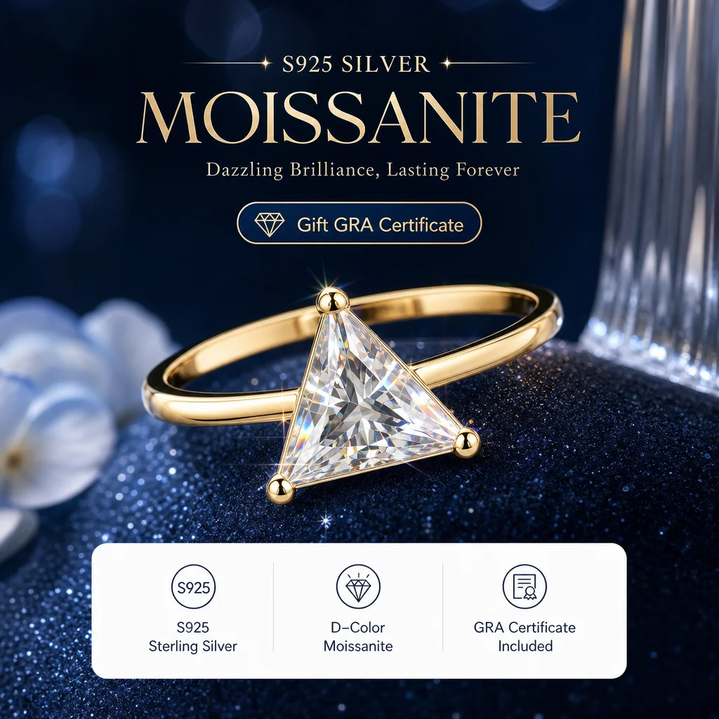 With GRA Certificate Triangle Cut Adjustable Rings Moissanite Pass Diamond Tester S925 Sterling Silver Radiant Pear Rings