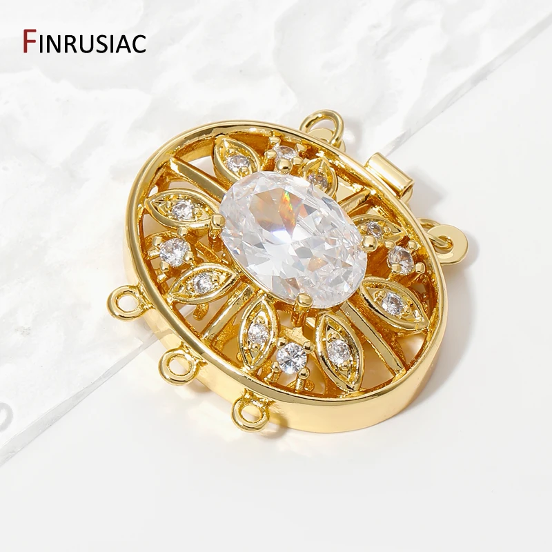 

18K Gold Plated Brass With Zircon Large Pearl Clasps Fasteners,Oval Shape Clasps Lock Connector For DIY Jewelry Making Supplies