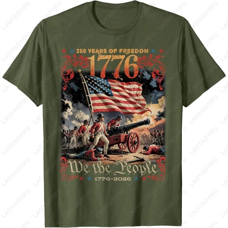 250 عاما من الحرية ريترو الولايات المتحدة الأمريكية العلم منذ 1776 2026 يوم الاستقلال التي شيرت الاتجاه الكلاسيكي الحنين تيز الرجال النساء ملابس علوية من القطن #4