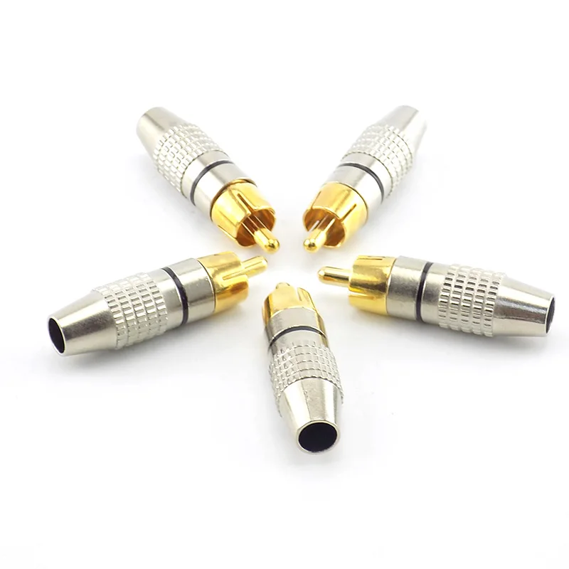 ปลั๊ก RCA ชายสายเชื่อมต่ออะแดปเตอร์ Audio Video CABLE กล้องวงจรปิด Non SOLDER Gold Plated