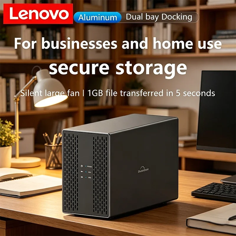 Carcasa Lenovo de Doble Bahía para Discos Duros, Disipación de Calor, USB 3.0, Tipo C, Externa, Caja de Disco Duro SATA, Carcasa de Servidor HDD