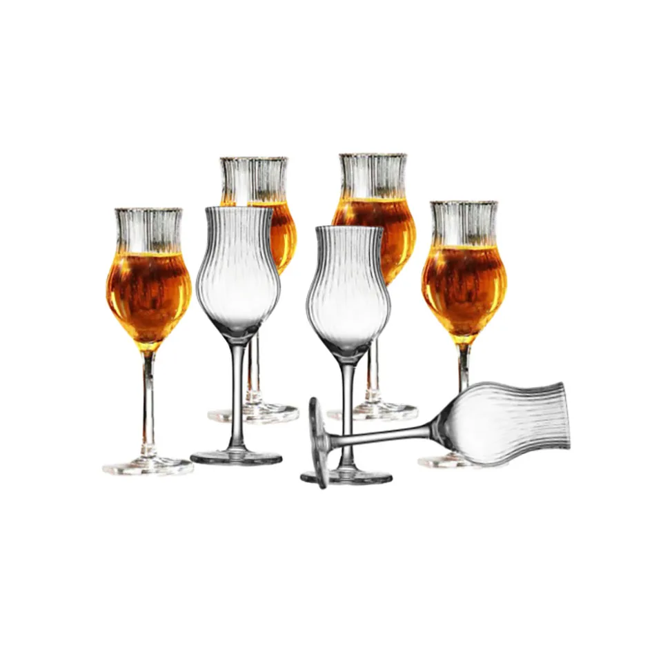 

MEMOKON Mini 125ml Goblets Cordial Whisky Shot Glasses Stripes Limoncello Glass Port glassic Bar and Party Whiskey Wine Cup