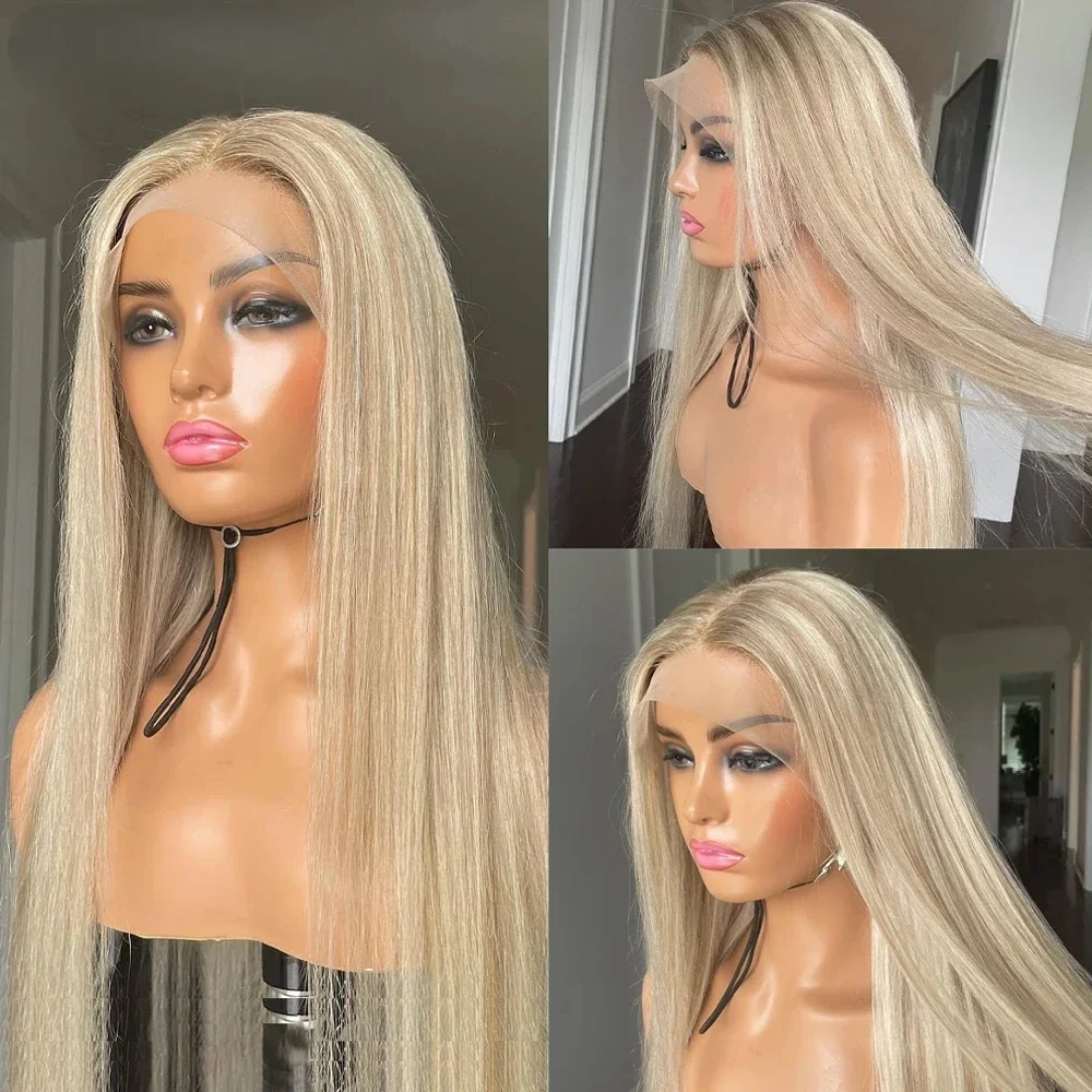 Soft Straight Hair 18inch Highlight Blond 150 density and 13×4 100%human hair wig lace front wig, with baby hair pre plucked view 4