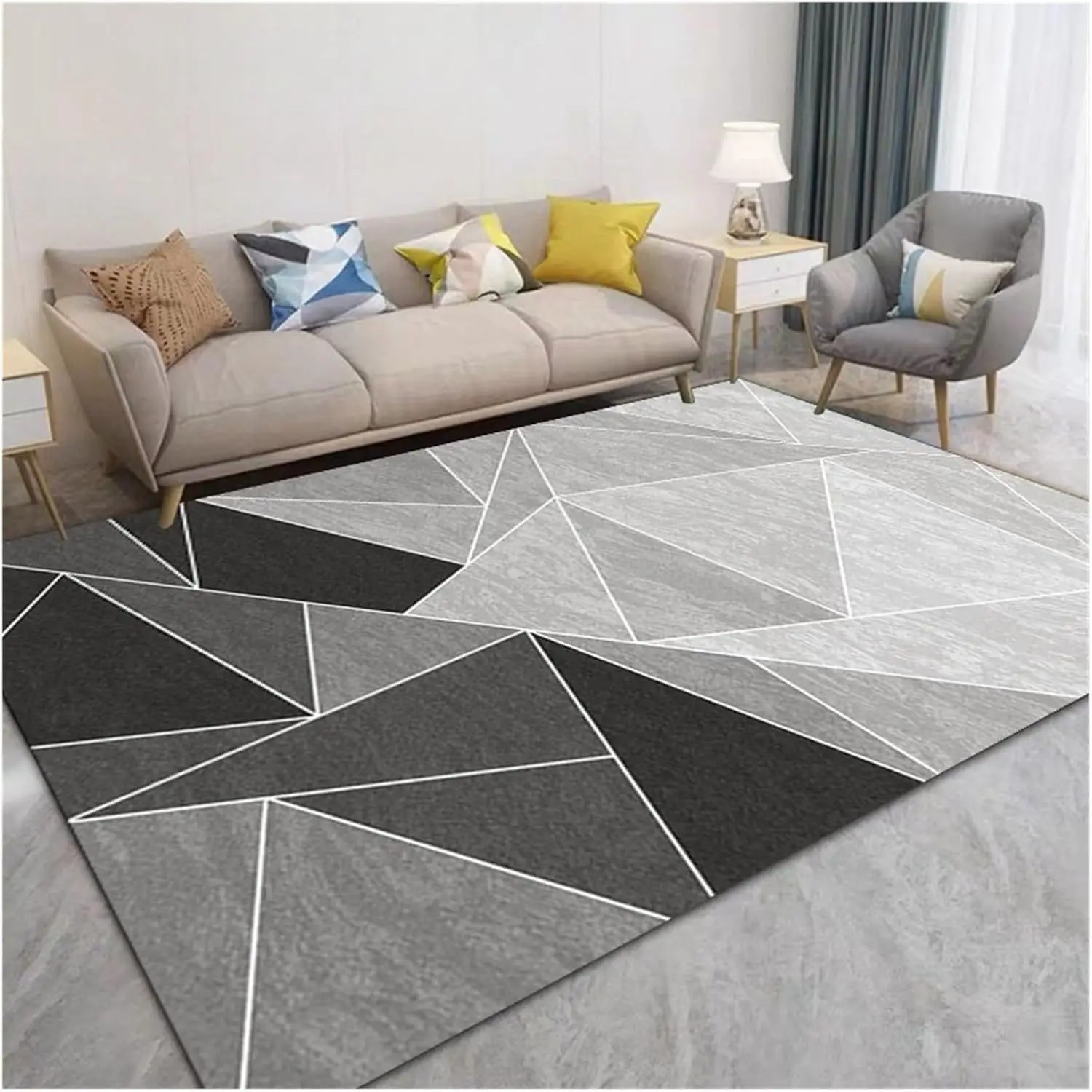 VIKAMA Nordic Geometric Luxury Loop Pile Rug - Washable Mat for Hall, Airbnb, Bedroom, Office, Home Decor