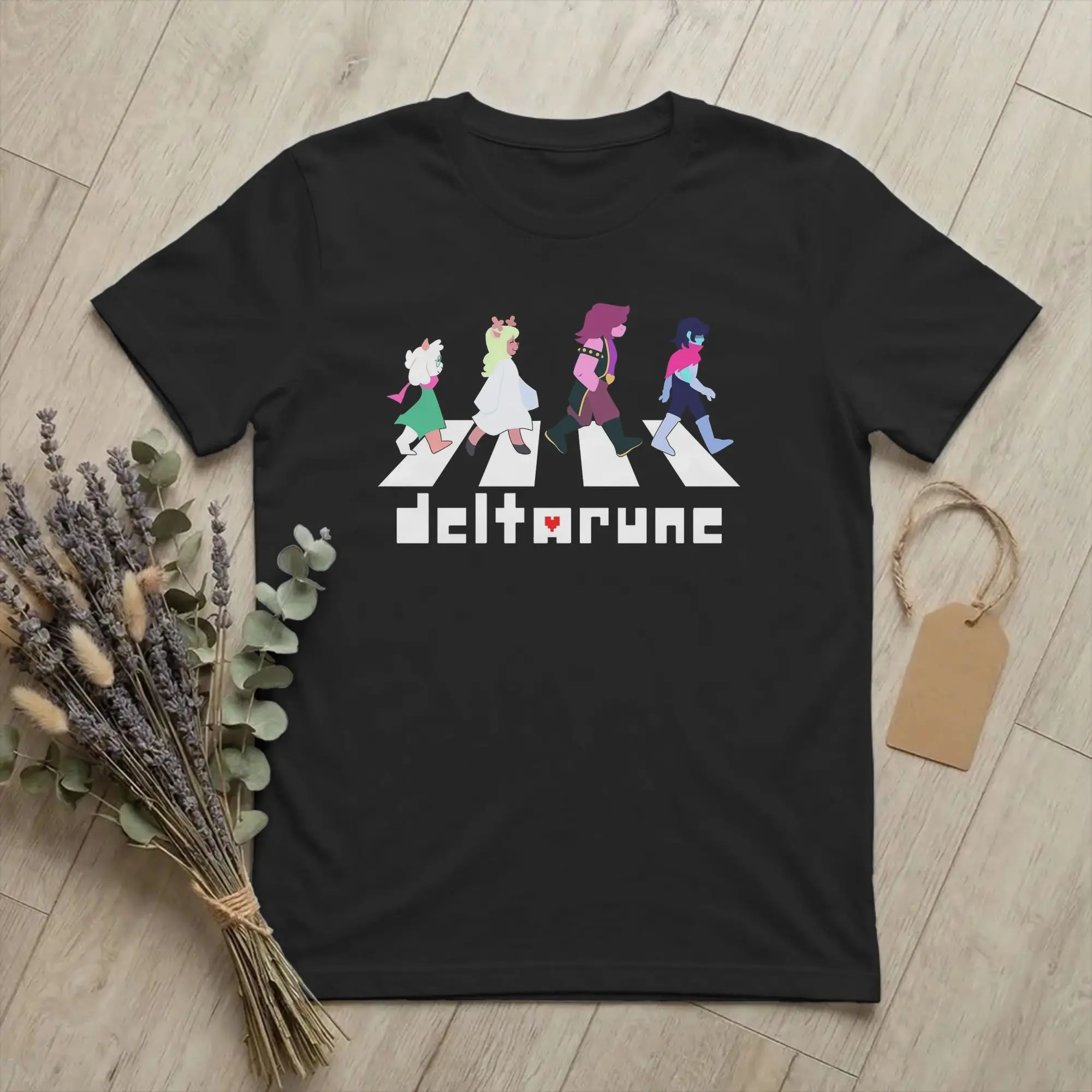 Deltarune Ralsei, Noelle, Susie, and Kris Abbey Road T-Shirt Men Round Neck Short Sleeve Tops Shirts  Cotton Summer Top Tee
