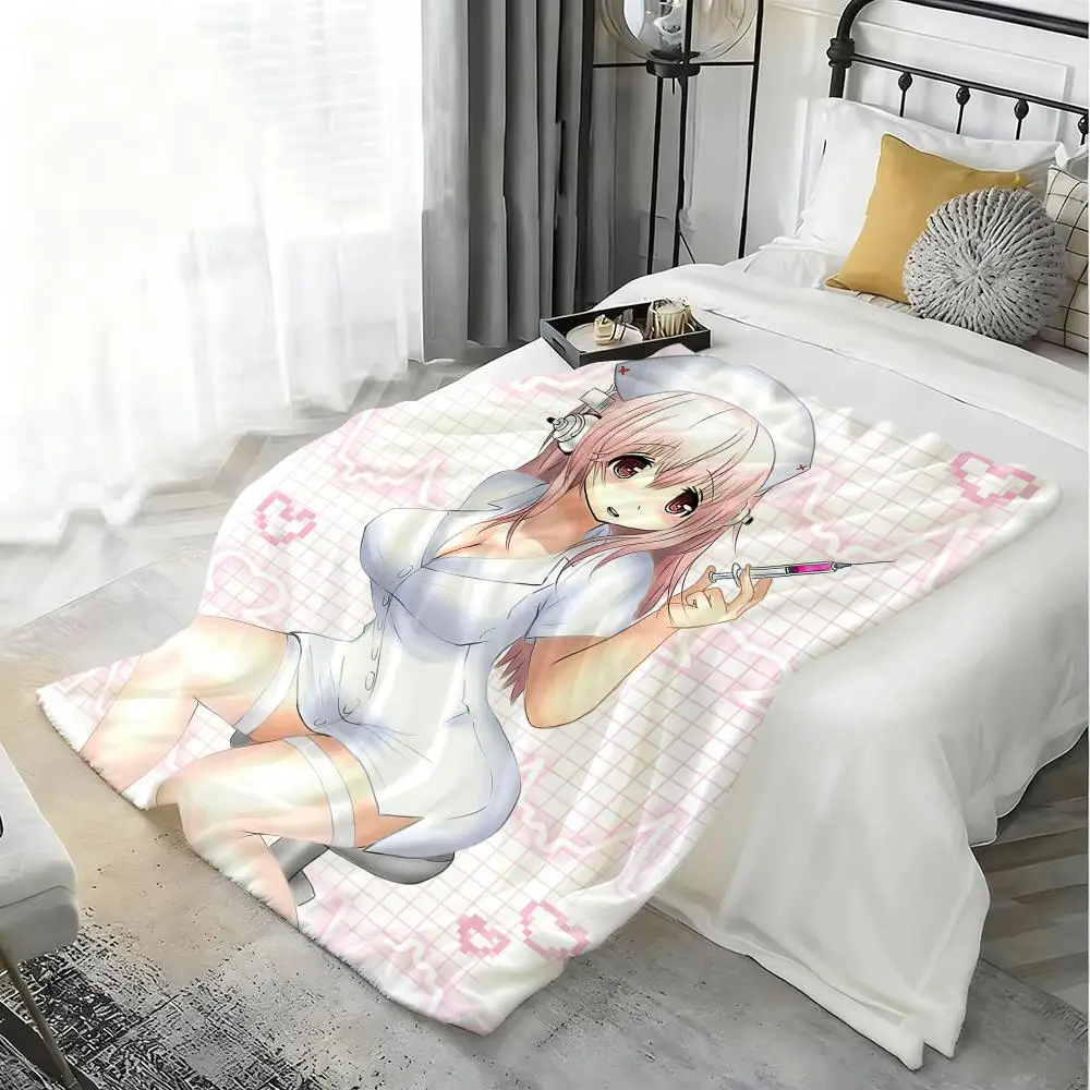 Anime Sexy Super S-Sonico Throw Soft Flannel Blanket Warm Knee Skin-Friendly Throw for Sofa Office Bed Traveling Winter Oversize - view 3