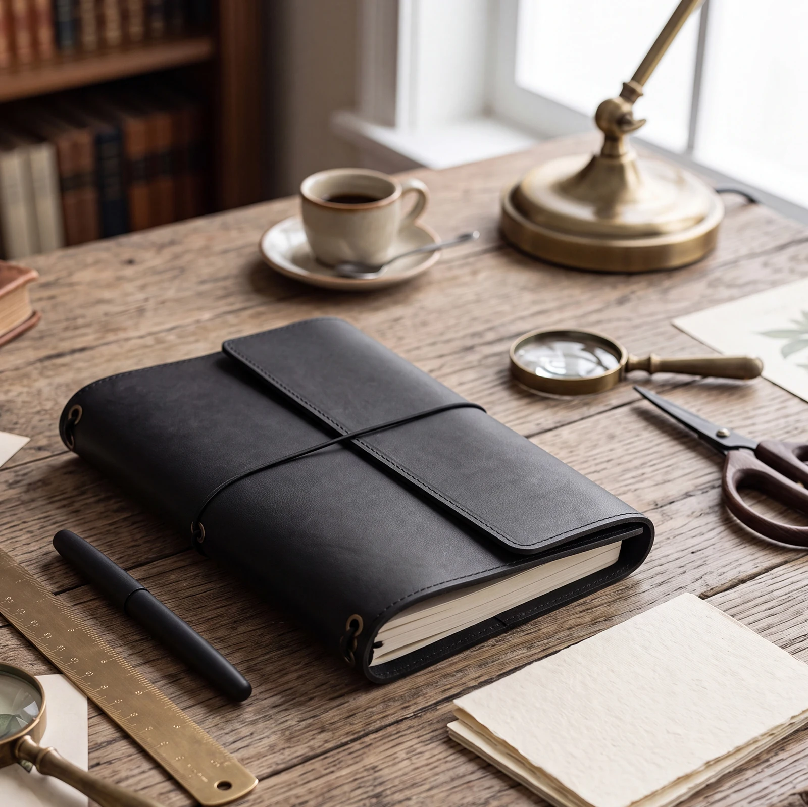 Vintage Journal Cover with Inner Pockets Card Slots Pen Holder Compact Notebook Binder for Adults Kids Office School Gift
