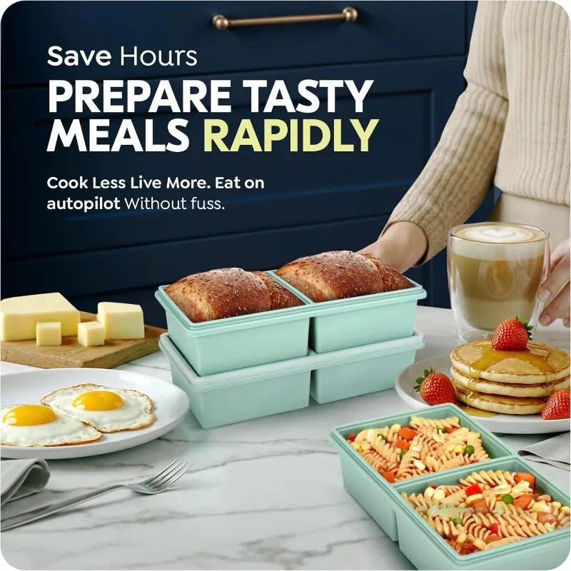 صواني فريزر سيليكون مكونة من كوبين مع أغطية، وحاويات إعداد الحساء والوجبات، وتحكم في جزء لصلصة اللازانيا، وآمنة للاستخدام في غسالة الأطباق