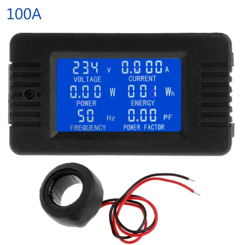 6in1 Digital 80~260V Power Energy Current KWh Watt Meter 100A