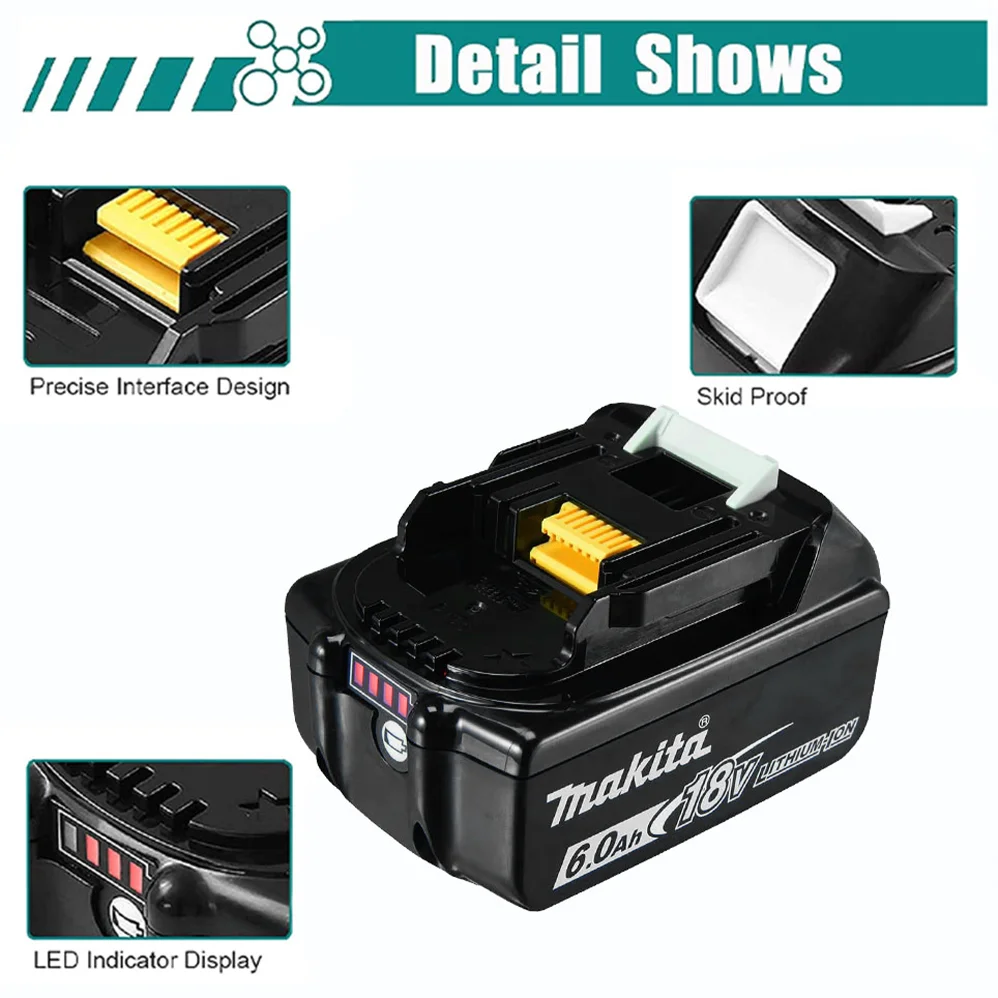 Imagem -06 - Makita 18v Bateria Recarregável de Iões de Lítio Genuíno com Led 6ah Bl1860 Bl1830 Bl1850 Bl1860b Lxt400 para Ferramentas Makita