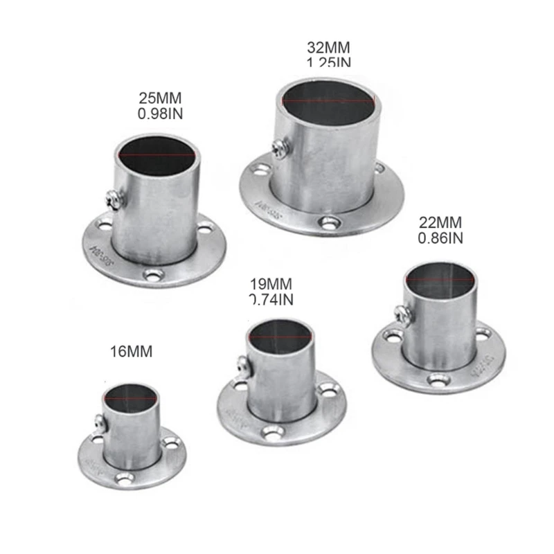 1PCS Wall Mount Stainless Steel Closet Rod Flange Base Pole Holder Fixed Pipe Socket Wardrobe Clothes Rail Support Bracket