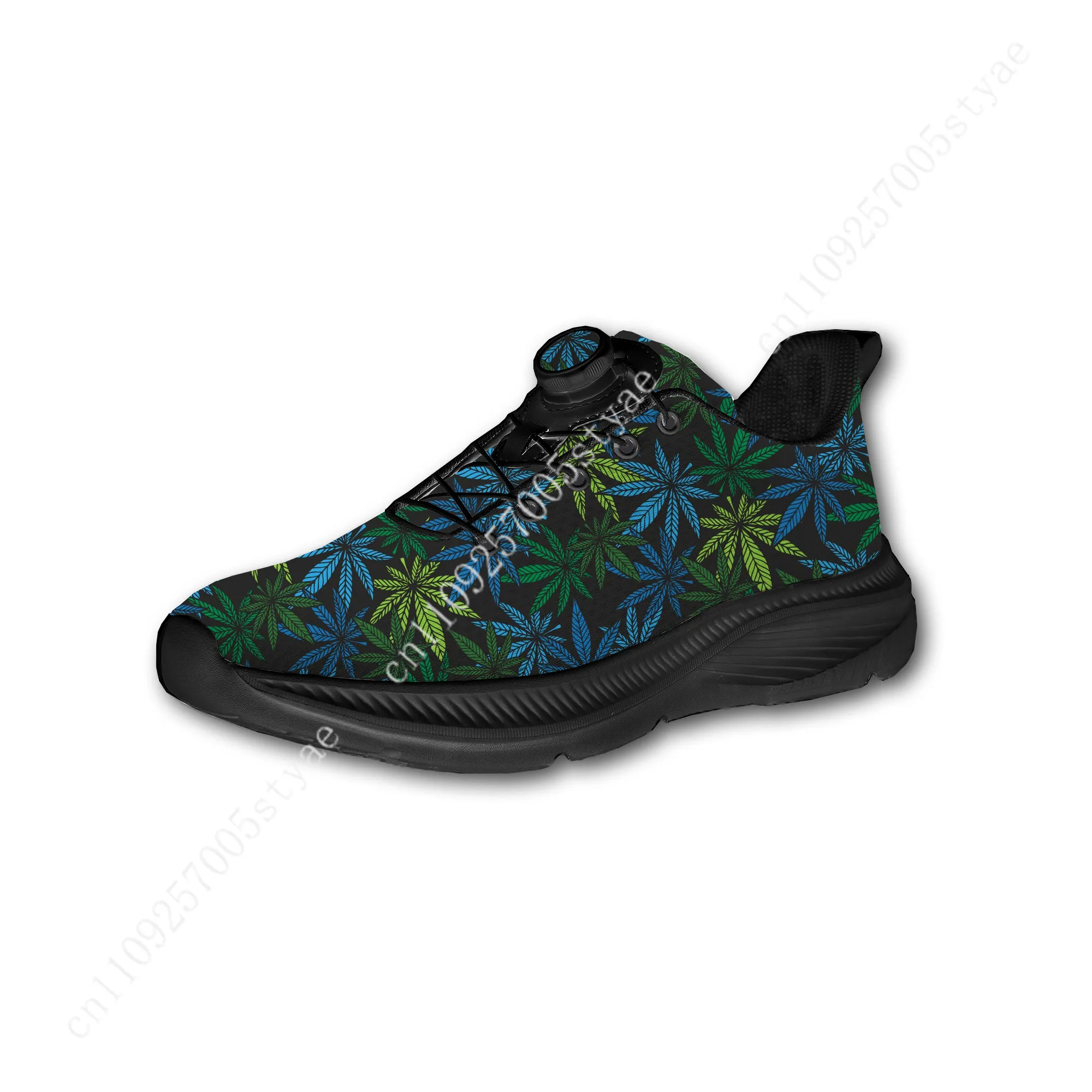 Leaf Weed Rasta MarijuanaYellow Green Mens Womens Running Off-road Shoes Laceless Rotating Hiking shoes view 2