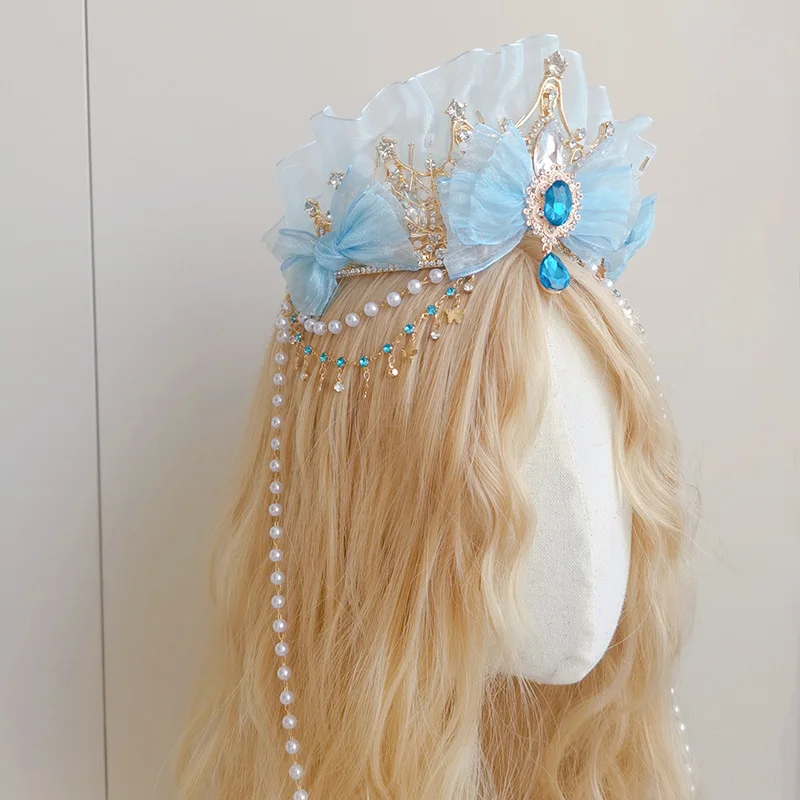 New Blue Color Tassel Tuinga Ice Crown Headdress Two-Dimensional Cosplay Hair Accessories for Women