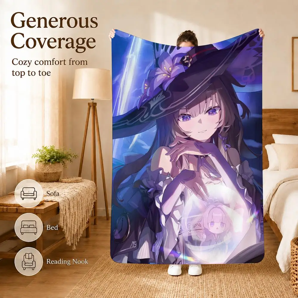 Game Honkai Star Rail Herta Futuristic Throw Ultra Soft Summer Flannel Throw Blanket for Couch, Bed, Office & Travel