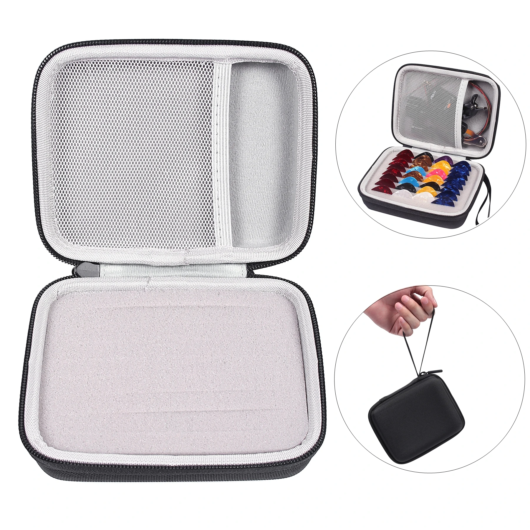 Portable EVA Guitar Pick Holder Case Box with Pick Slot Black Yellow Guitar Capo Tuner Strings Storage Pouch Bag Guitarra Parts