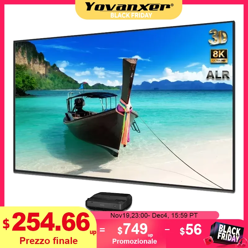Yovanxer 150 Inch Max 2022 Mới Nhất ALR T Lăng Kính Huyện Màn Hình Máy Chiếu Ánh Sáng Môi Trường Xung Quanh Từ Chối Chiếu Màn 3D/4K 8K Hỗ Trợ