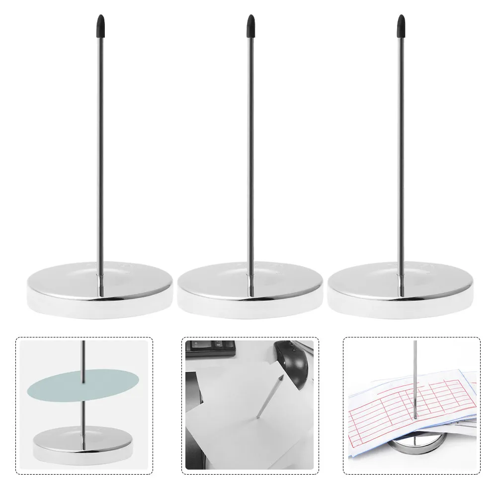 3Pcs Stainless Steel Receipt Spindle Holder Desk Bill Fork for Office Restaurant Milk Tea Shop Straight Rod Paper Memo Organizer