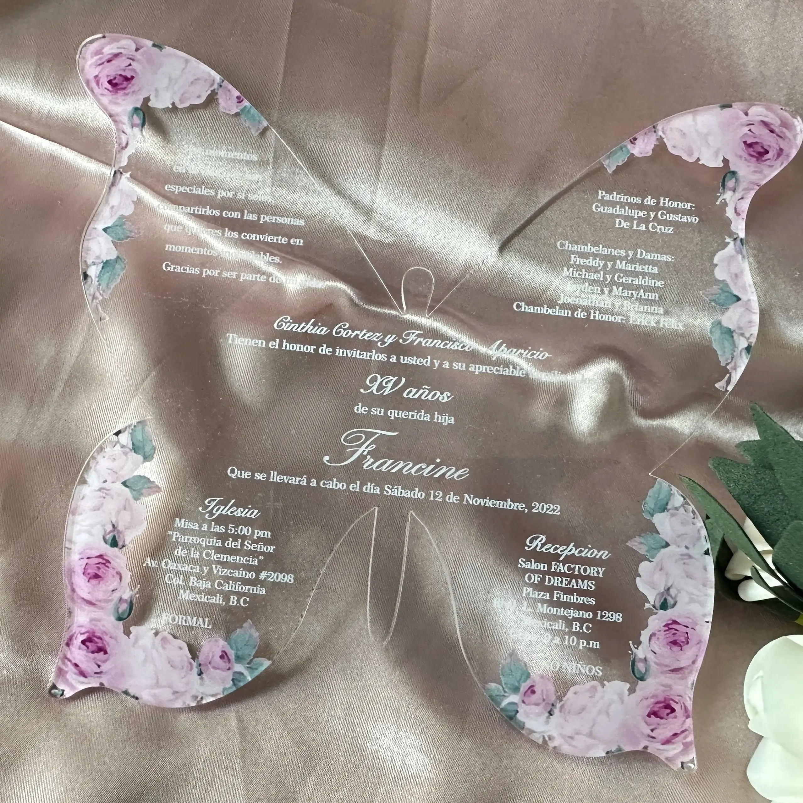 

Transparent Butterfly Shape Acrylic Quinceanera Invitation, Custom, 10Pcs