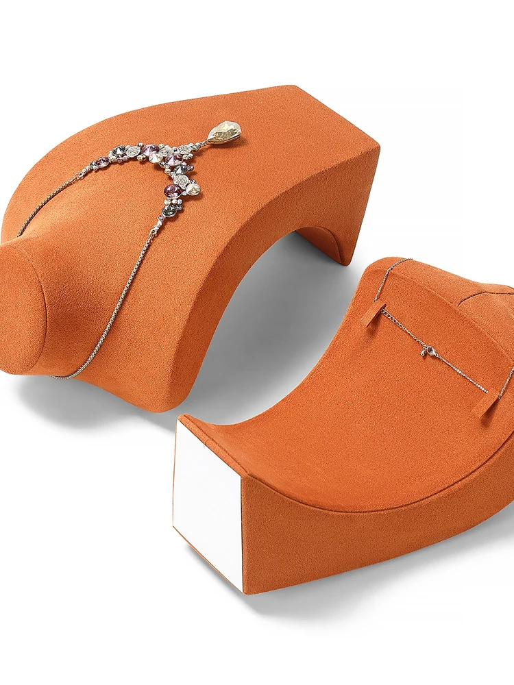 Soporte de exhibición de collar de microfibra naranja, modelo de cuello de retrato, accesorios de ventana de exhibición de joyería