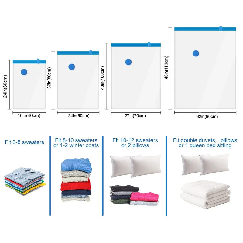 2 pezzi sacchetti sottovuoto più spazio salva compressione sigillo da viaggio cerniera per vestiti cuscini biancheria da letto armadio Home Organizer