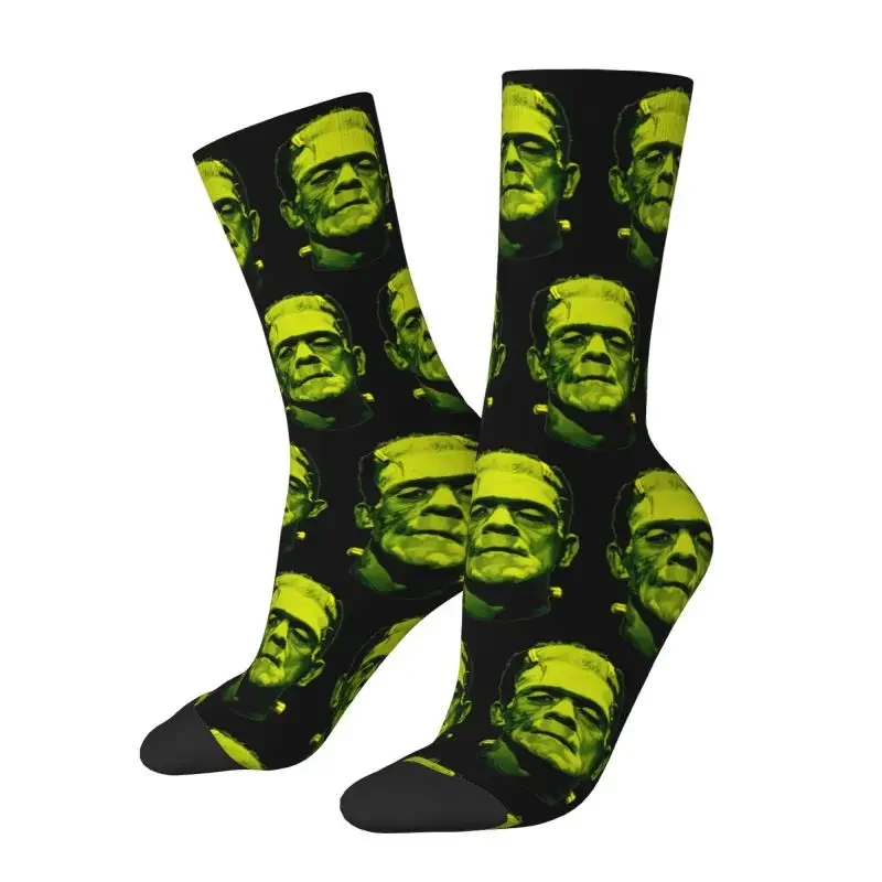 Kawaii Mens Green Frankenstein  Dress Socks Unisex Breathbale Warm 3D Printed Halloween Horror Film Crew Socks