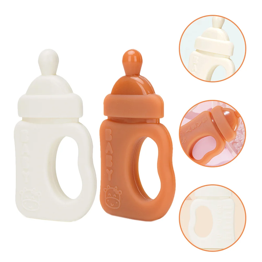

2Pcs Silicone Teether Baby Bottle Shape Easy Grip Develop Fine Motor Skills Teething 0-12 Months Teething Toys