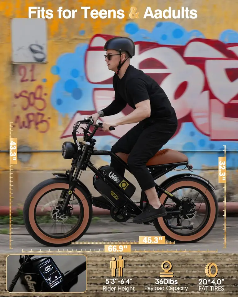 Electric Bike for Adults/Teens Spark-1500W Peak Motor 20" Fat Tires 20+MPH Electric Dirt Bike, 749-1498Wh Battery Ebike, D image 5