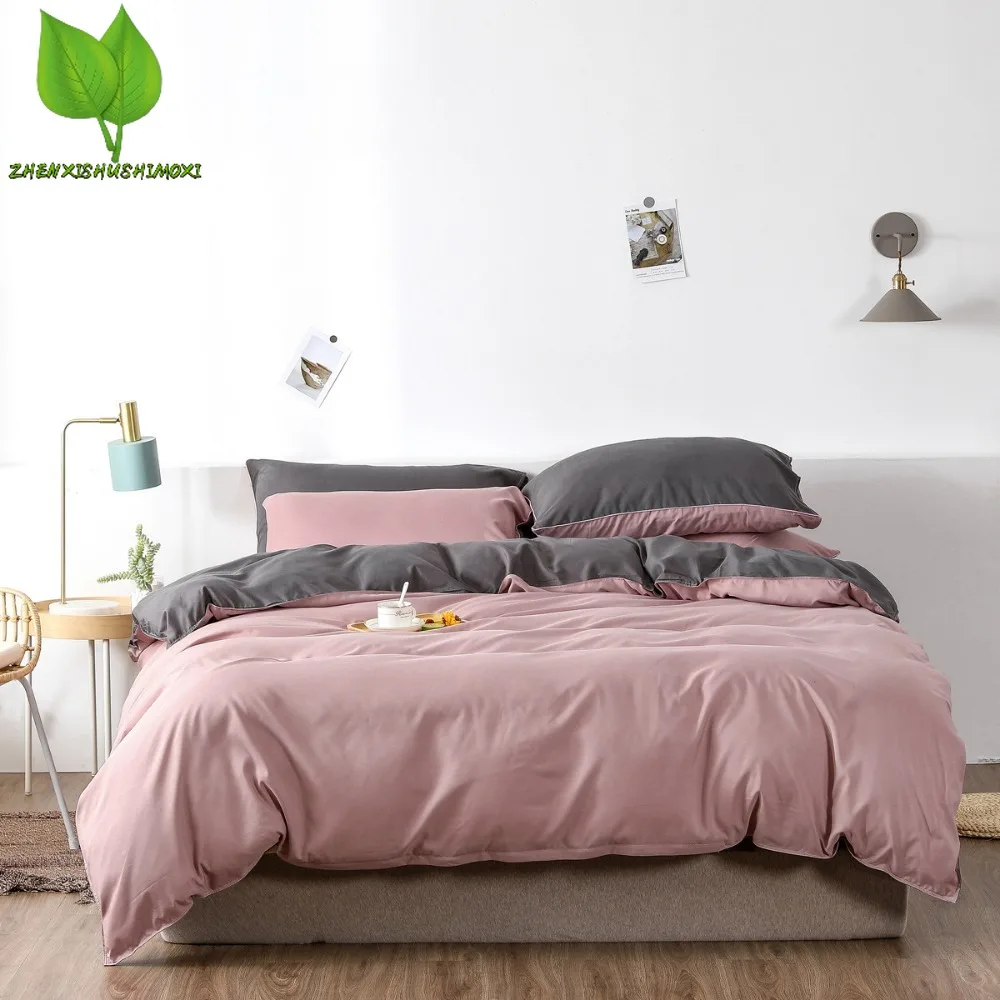 

3Pc Bedding Sets Soft Breathable Duvet Covers Pink Solid Double Patchwork Quilt Cover Modern Bedclothes on Hot Sales Home Decor