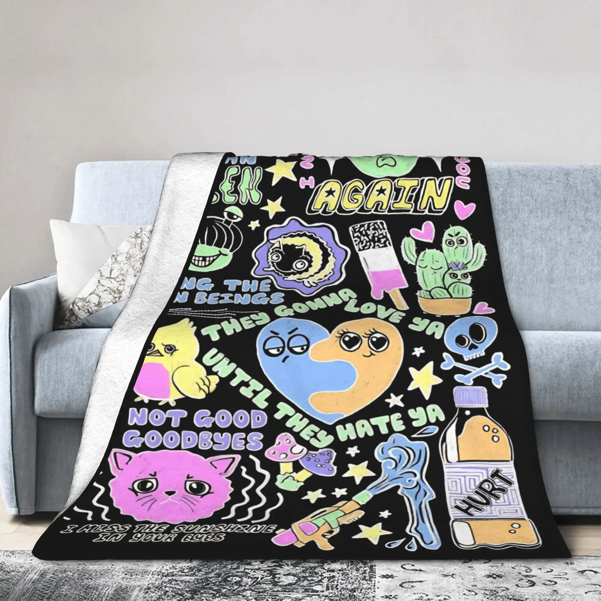 Oliver Tree Doodle Design Wool Blanket  Funny Throw Blankets for Home 200x150cm Quilt