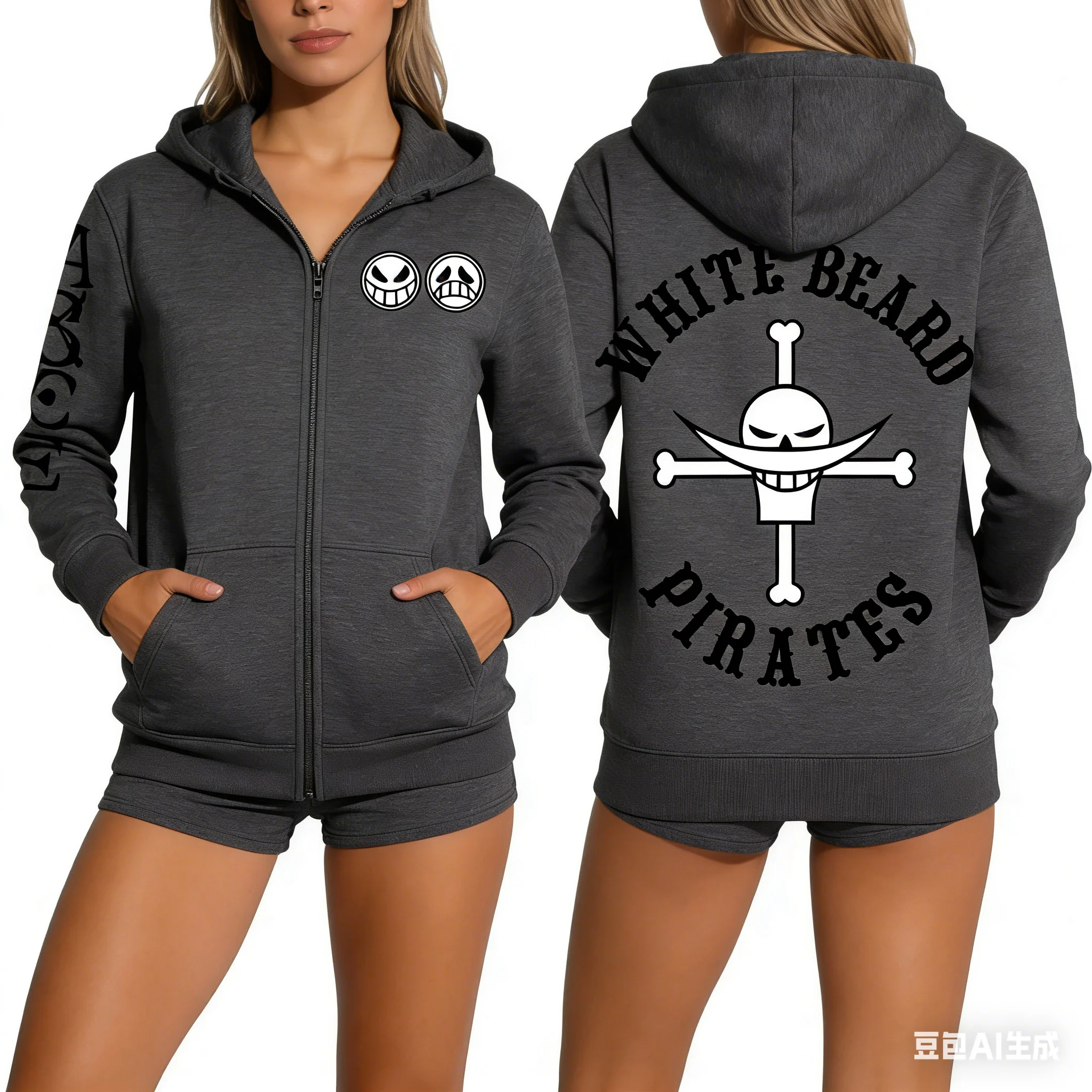 Unisex One Piece Skull Graphic Print Zip Up Hoodie Anime Casual Streetwear Sweatshirt Jacket Men Women Spring and Autumn Fashion view 2