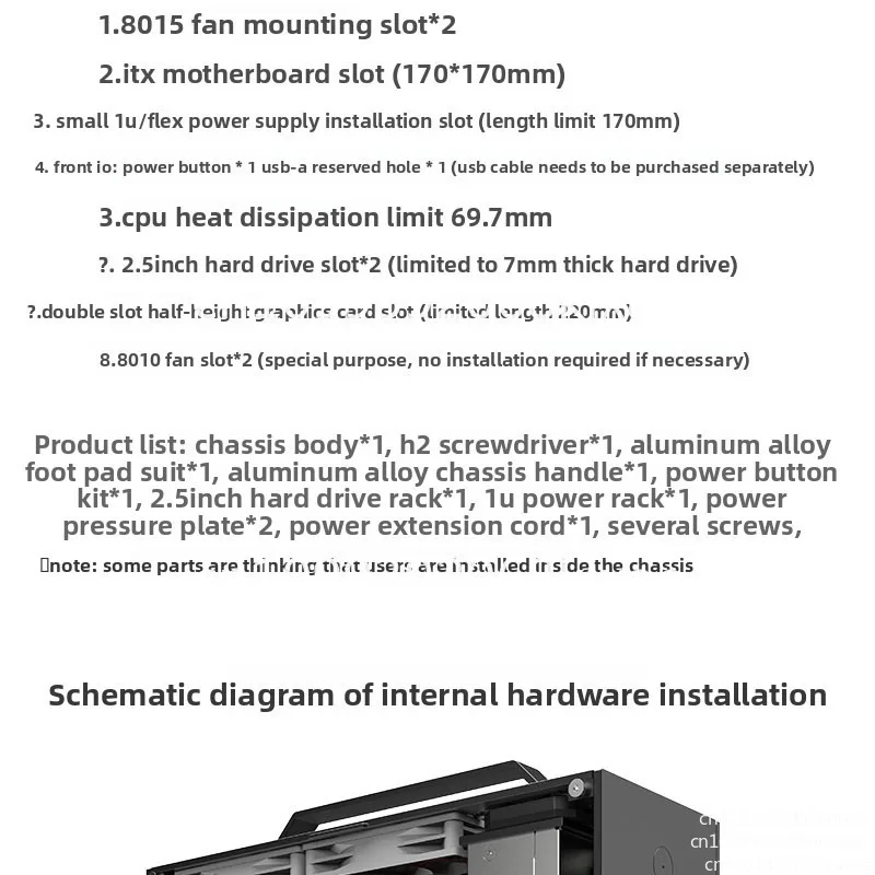 Mini A24-V5 2.0 ثنائي الفتحة شاشة واحدة 1u هيكل itx لإمداد الطاقة، شطب على الوجهين