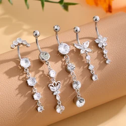 5pcs/Lot Butterfly Flower Dangled Belly Button Ring Sets 14G Gold Color Crystal Zircon Belly Navel Piercing Nombril Body Jewelry