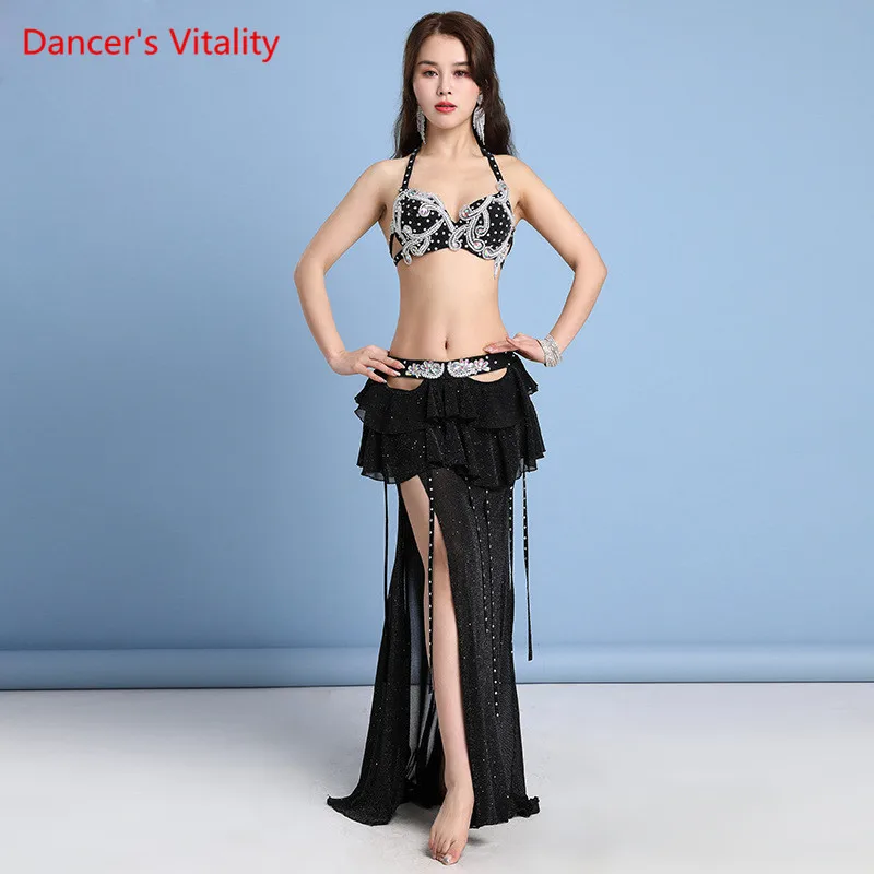 

Belly Dance Suit Diamond Beaded Bra Sequins Skirt Performance Clothes Set Female Adult Oriental Dancewear Competition Clothing