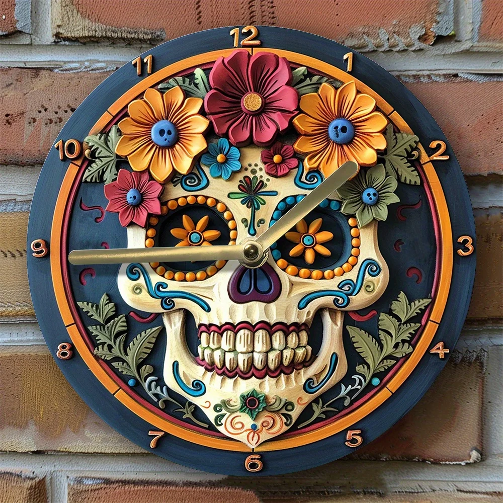 

Dia de Muertos Inspired Silent Wall Clock Metal DIY Kit for Home Decor -Artistic Decoration for Living Spaces