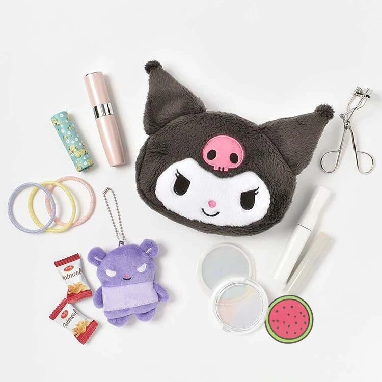 Um conjunto de sacos cosméticos dos desenhos animados bolsa de moedas kuromi minha melodia saco de pelúcia lápis caso saco de armazenamento de cosméticos presentes de aniversário menina mulher