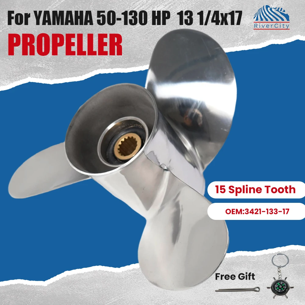 

Лодочный гребной винт для Yamaha 50 л.с., 60 л.с., 70 л.с., 75 л.с., 80 л.с., 85 л.с., винт подвесного двигателя 13 1/4x17, лодочный мотор, гребной винт из нержавеющей стали, 3 лопасти 15