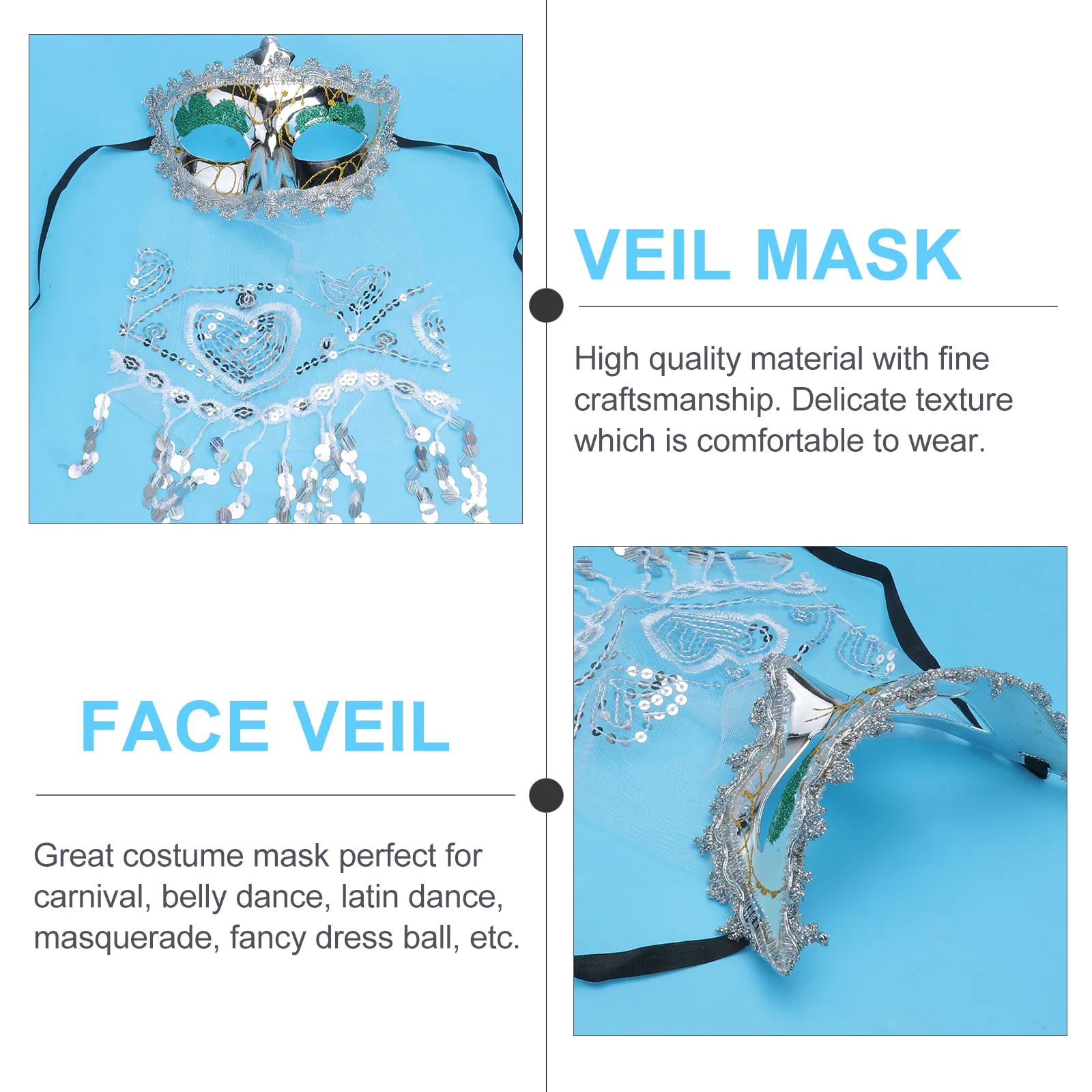 

Shiny Sequins Veil Mask Face Veil Sexy Women Masquerade Mask For Carnival Belly Dance Size Fits Most Silver Random