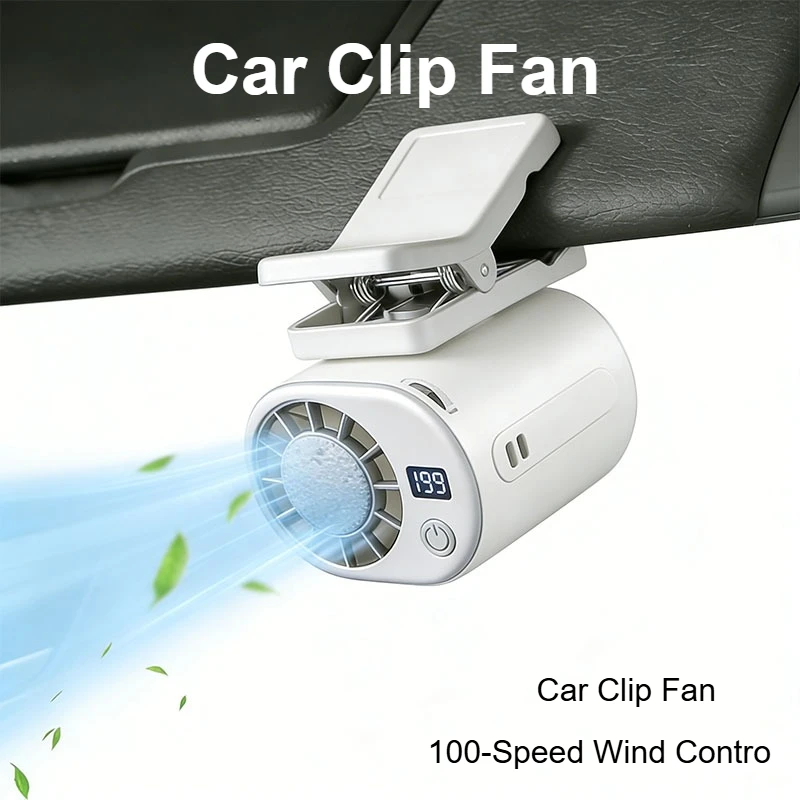 Car Clip Fan Mini Portable Outdoor Clip Umbrella Fan 199 Speed Waist Clip Electric Fan 360° USB Rechargeable Desktop Radiator
