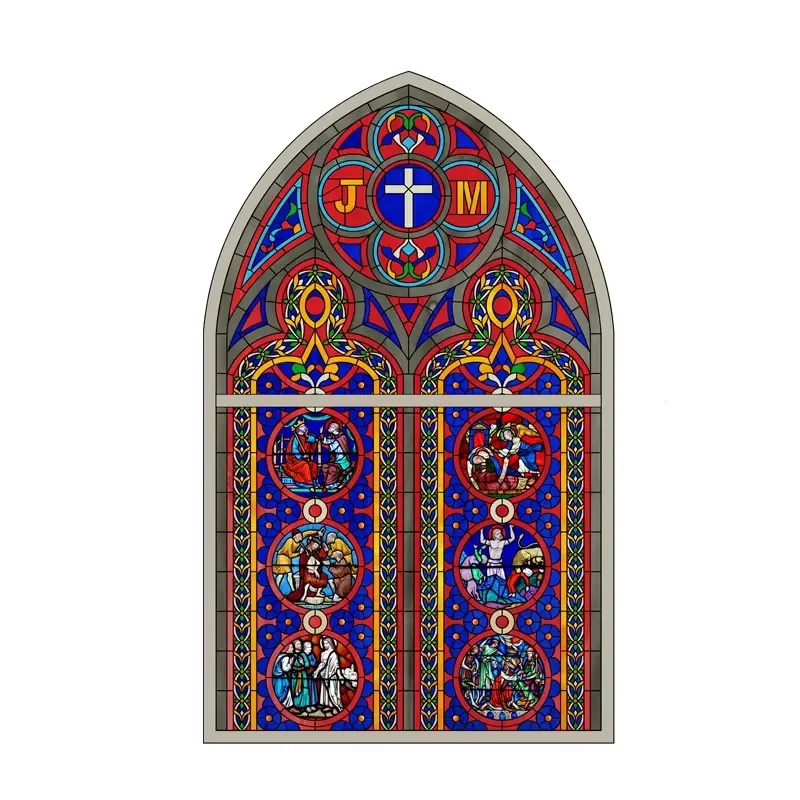 Chinese stained glass room partition screen pattern Christmas greenhouse closet door