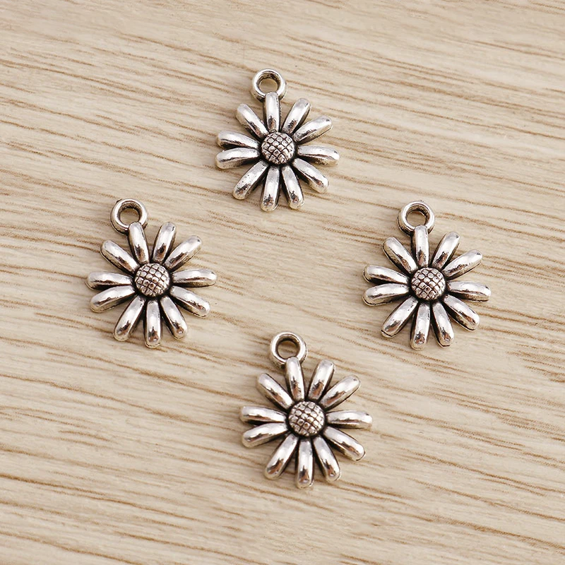 Tusember 50 Stück 11*13mm Metall-Gänseblümchen-Anhänger für Halsketten, Ohrringe, handgefertigten Schmuck, Zubehör, DIY-Bastelbedarf – Detail 5