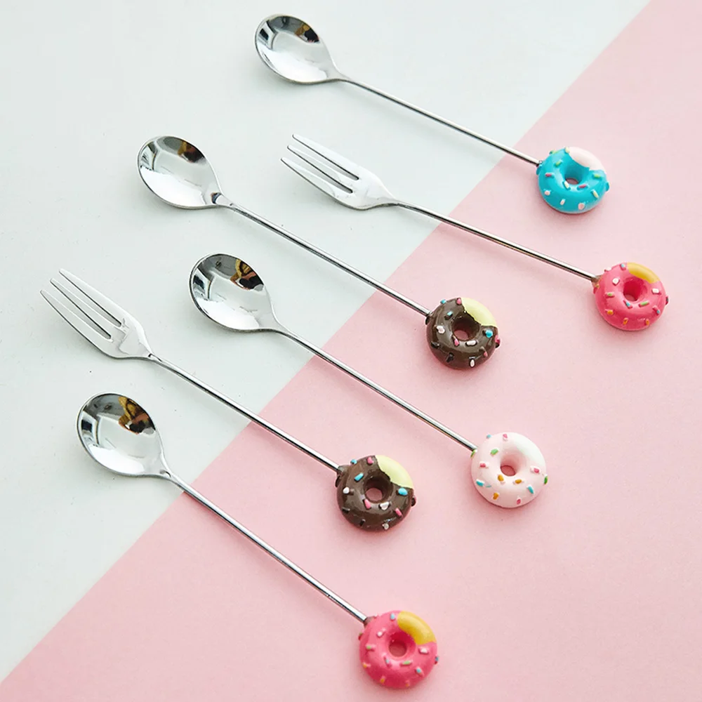 Creative Cute Coffeeware Dessert Kitchen Tool Cake Dinnerware Teaspoon Stirring Spoon Fruit Fork Coffee Spoon